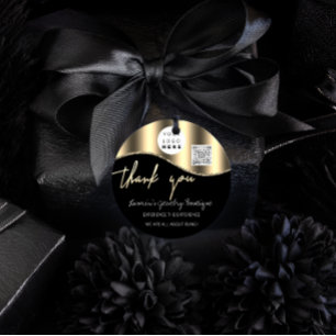 Thank You Business Name Logo Qr Code Golden Black Classic Round Sticker