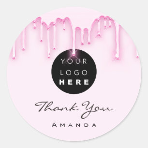 Thank You Business Name Makeup Artist Pink Logo Classic Round Sticker