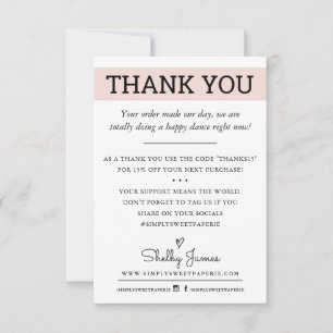 THANK YOU business order insert modern blush pink