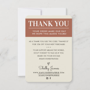 THANK YOU business order insert modern cream clay