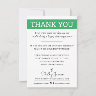 THANK YOU business order insert modern green Card