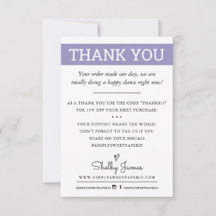 THANK YOU business order insert modern lavender Card