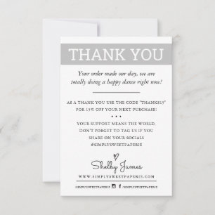 THANK YOU business order insert modern pale grey Card