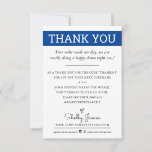 THANK YOU business order insert modern royal blue Card