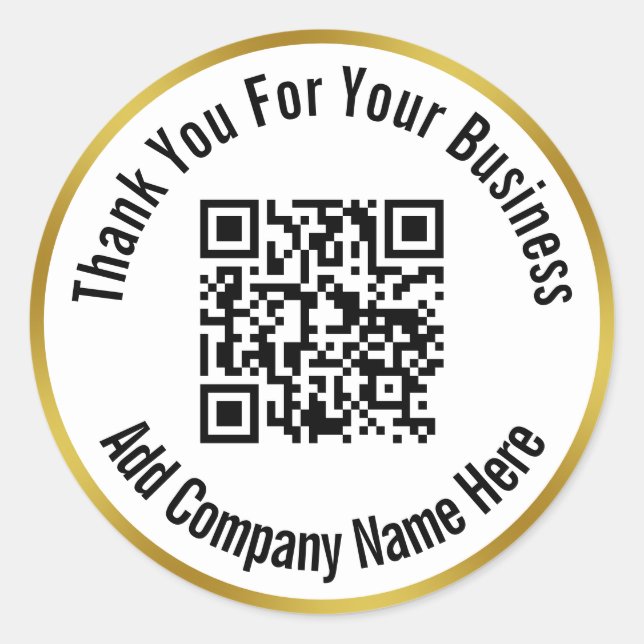 Thank You Business QR Code Black White Gold Classic Round Sticker (Front)