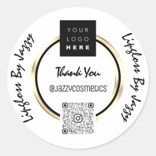Thank You Business QR Code Logo Black White Classic Round Sticker
