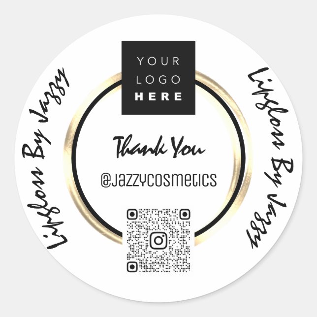Thank You Business QR Code Logo Black White Classic Round Sticker (Front)