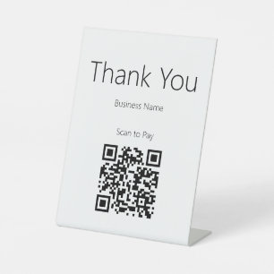 Thank You Business White Black Scan to Pay QR Code Pedestal Sign