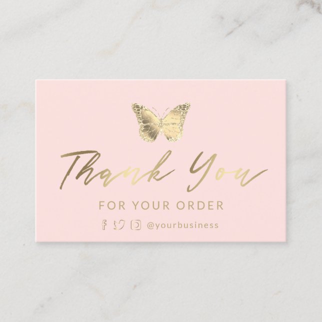thank you butterfly on pink business card (Front)
