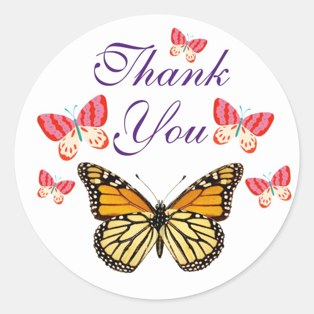 Thank You Butterfly Round Stickers (Front)