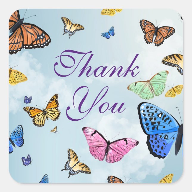 Thank You Butterfly Square Stickers (Front)