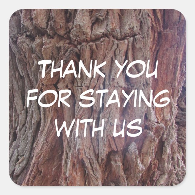 Thank You Cabin Rental Guest Tree Bark Photo Square Sticker (Front)