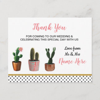 Thank You Cactus Cacti Wedding Card Polka Dot Cute