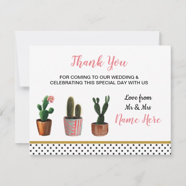 Thank You Cactus Cacti Wedding Card Polka Dot Cute (Front)