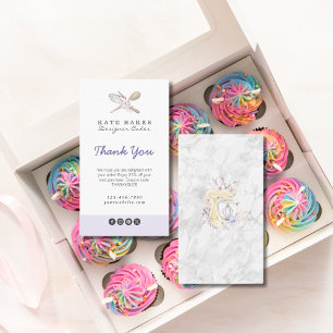 Thank You Cake Baking Marble Floral Watercolor  Business Card