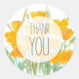 Thank You California Poppy Flowers Watercolor Classic Round Sticker