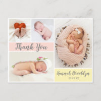Thank You Calligraphy 4 Photo Collage Birth Announ