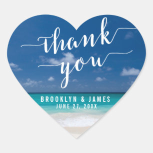 Thank You Calligraphy Beach Heart Wedding Stickers