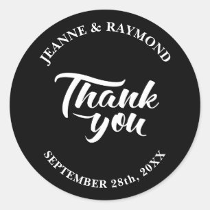 Thank You Calligraphy Black Wedding Favour Classic Round Sticker