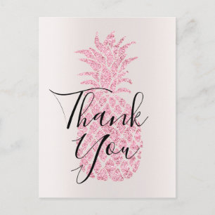 thank you calligraphy on faux glitter pineapple postcard