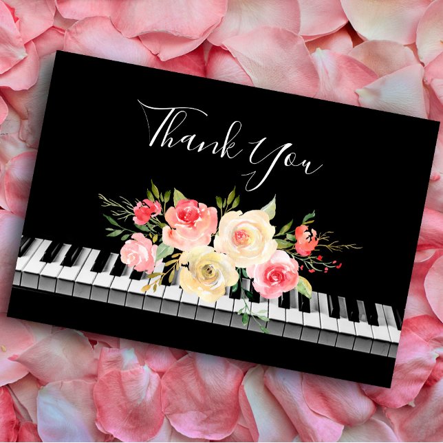 thank you calligraphy piano pink yellow bouquet card (Creator Uploaded)