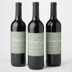 Thank You Calligraphy Script (Editable Colour) Wine Label