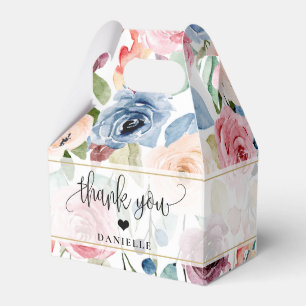 Thank You Calligraphy Script Watercolor Flowers Favour Box