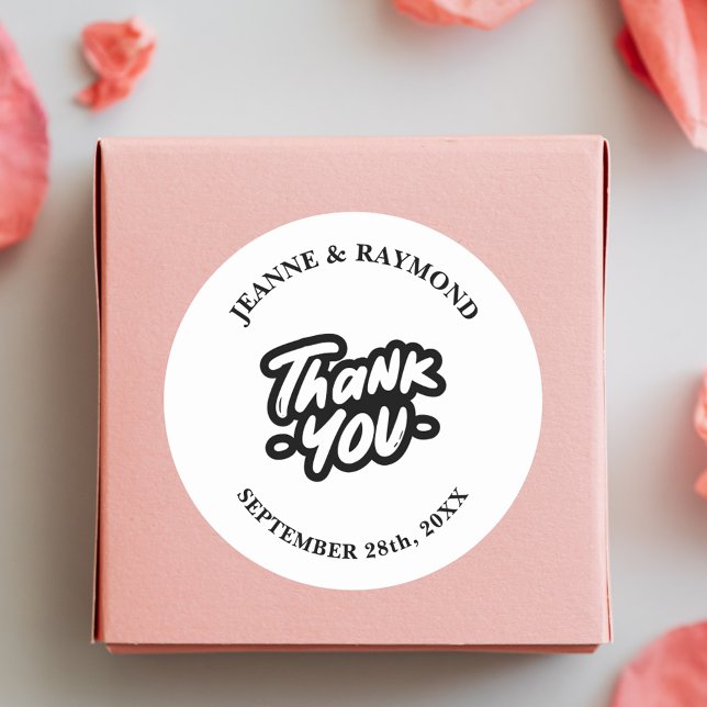 Thank You Calligraphy Script Wedding Favour Classic Round Sticker (Creator Uploaded)