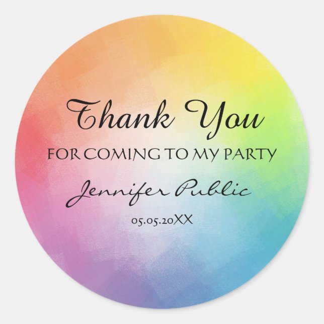 Thank You Calligraphy Text Elegant Rainbow Colours Classic Round Sticker (Front)