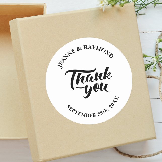 Thank You Calligraphy Wedding Favour Classic Round Sticker (Creator Uploaded)