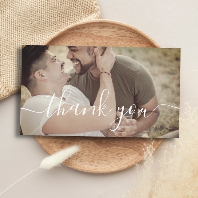 thank you calligraphy wedding gay photo note card (Creator Uploaded)