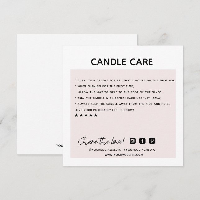 Thank You Candle Care Order Business Card (Front/Back)