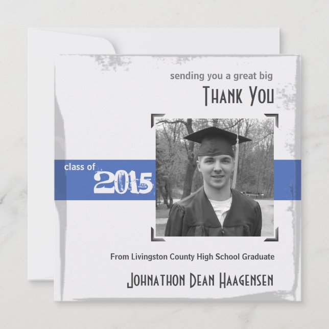 Thank You Card 2015 Graduation Rustic Blue Party (Front)