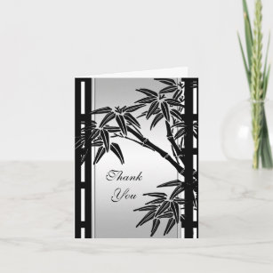 Thank You Card Asian Floral Black Silver Bamboo