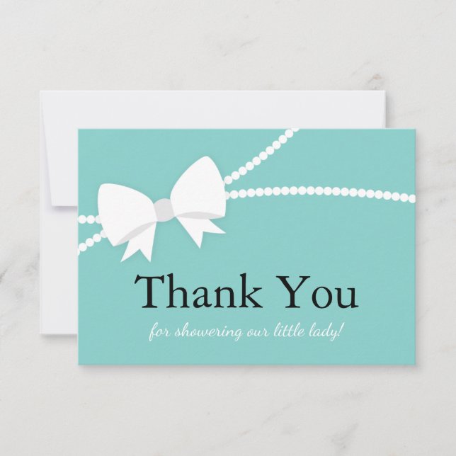 Thank You Card, Baby Shower, Blue, Pearls Card (Front)