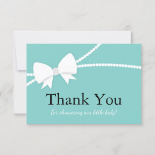 Thank You Card, Baby Shower, Blue, Pearls Card