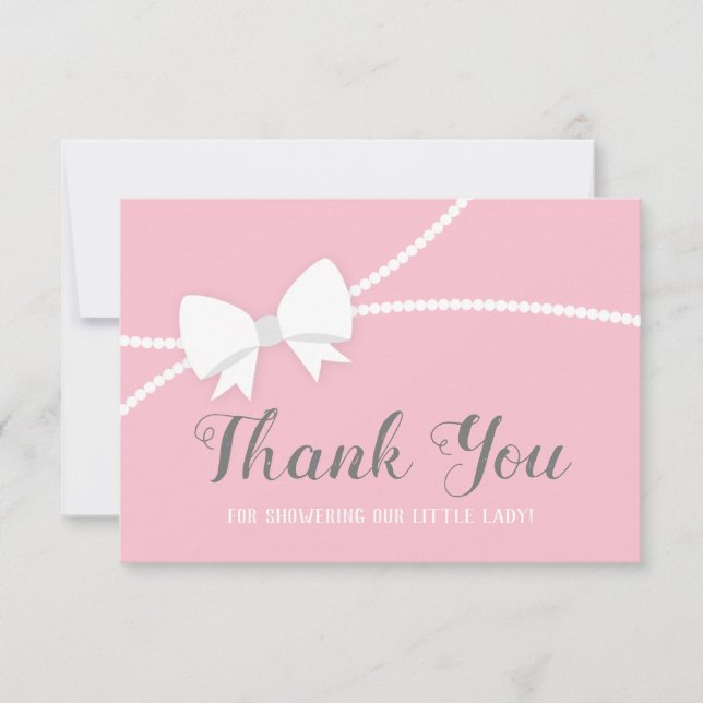 Thank You Card, Baby Shower, Pink, Grey Card (Front)