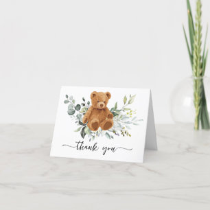 Thank You Card Bear Greenery Baby Shower Folded