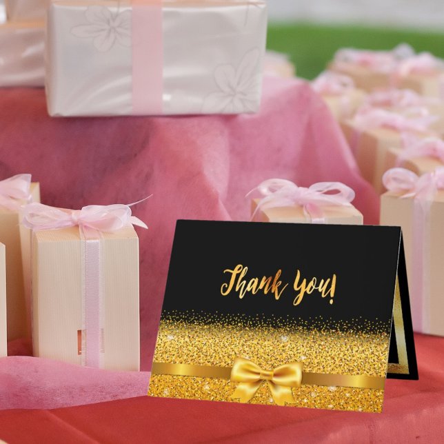 Thank you card birthday black gold bow (Creator Uploaded)