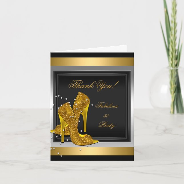 Thank You Card Black Gold High Heels (Front)