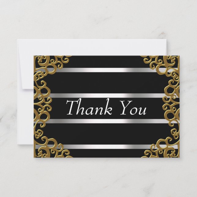Thank You Card Black Gold Silver Lines (Front)