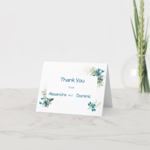 Thank You card - blue green Floral Butterfly 