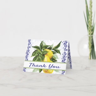 Thank You Card Blue Toile Lemons Customised