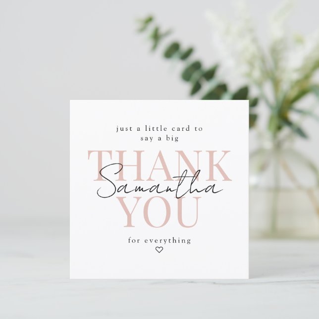Thank You Card Blush Pink Modern Script Name (Standing Front)