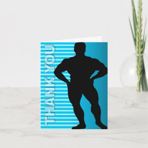 Thank You Card Bodybuilder Blue Stripe