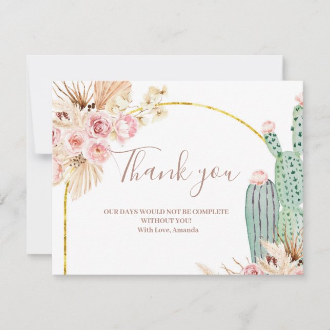 Thank you Card Boho Cactus Pink Flowers (Front)