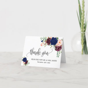 Thank you Card Boho Navy Floral Wedding Folded