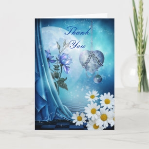 Thank You Card Charming Blue White Flowers