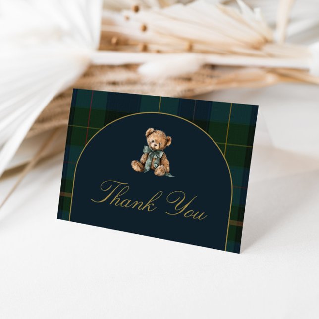 Thank You Card Classic Dark Green + Blue Plaid  (Creator Uploaded)
