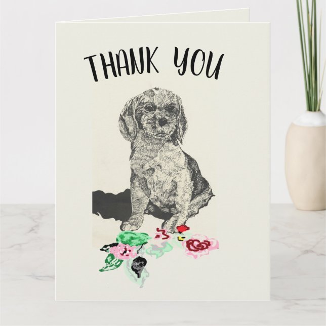 Thank You Card : Cocker Spaniel Vine & Roses (Front)